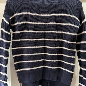 LOFT Navy and Cream Striped Sweater